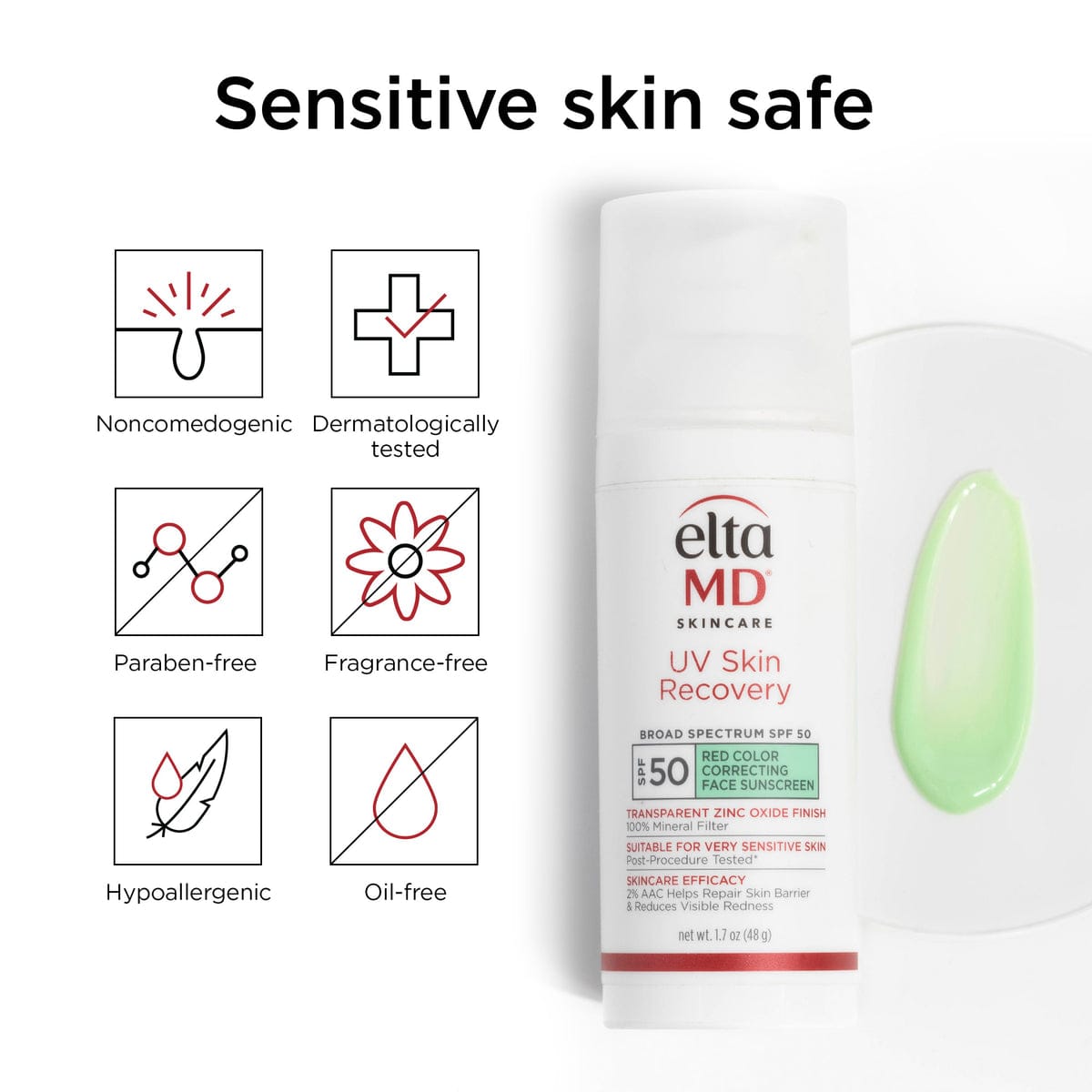 EltaMD UV Skin Recovery Red Color Correcting Green Tint Broad Spectrum